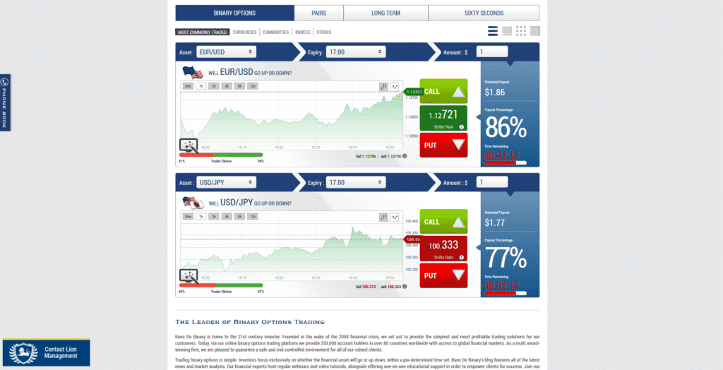 binary banc & ten options