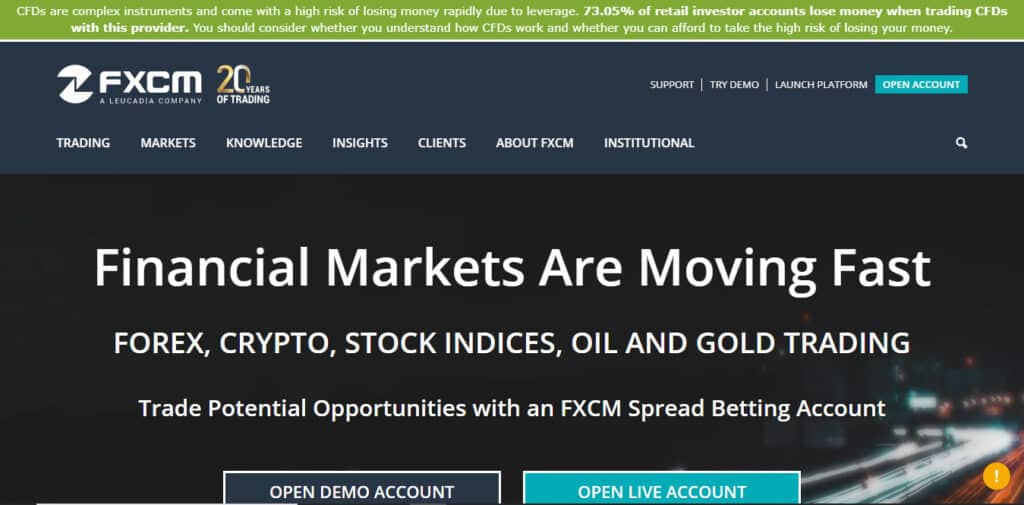 FXCM Website Screenshot