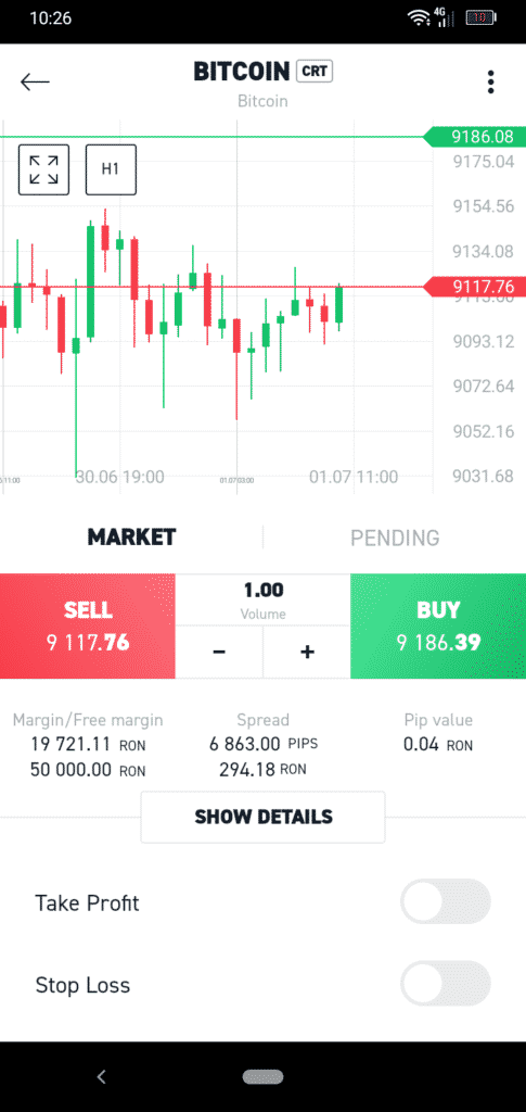 XTB Bitcoin Mobile App Screenshot