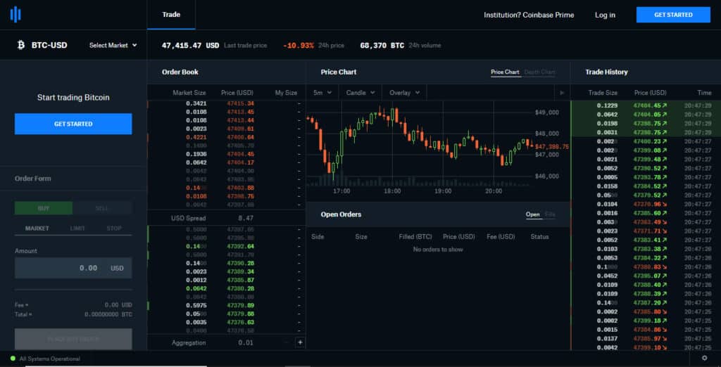 Coinbase Pro Platform Screenshot