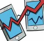 2 mobile phones with financial charts