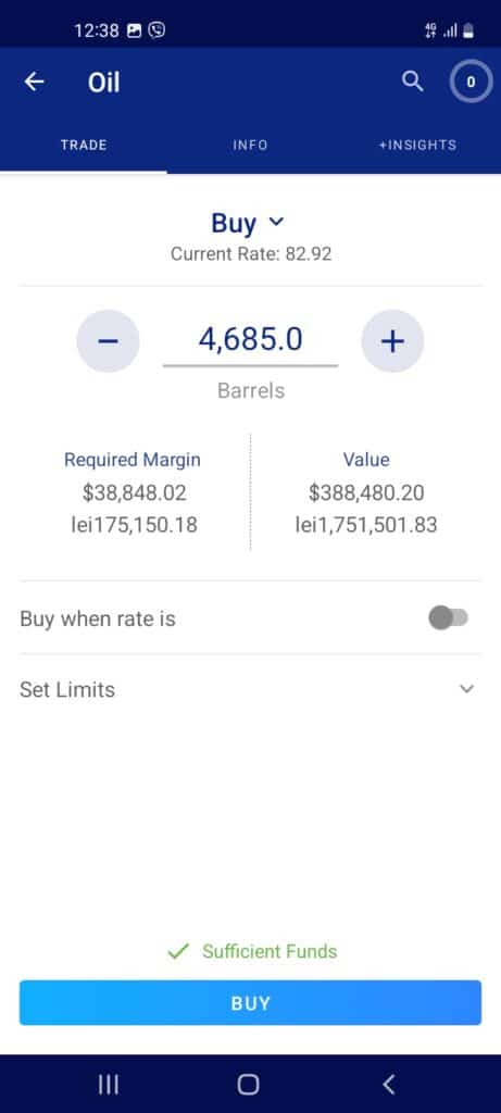 Plus500 Mobile App Buy Sell Page