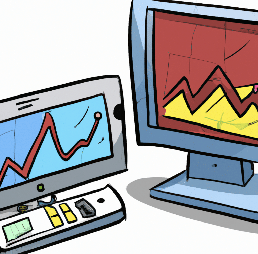 A smartphone and desktop computer with financial chart on their screen